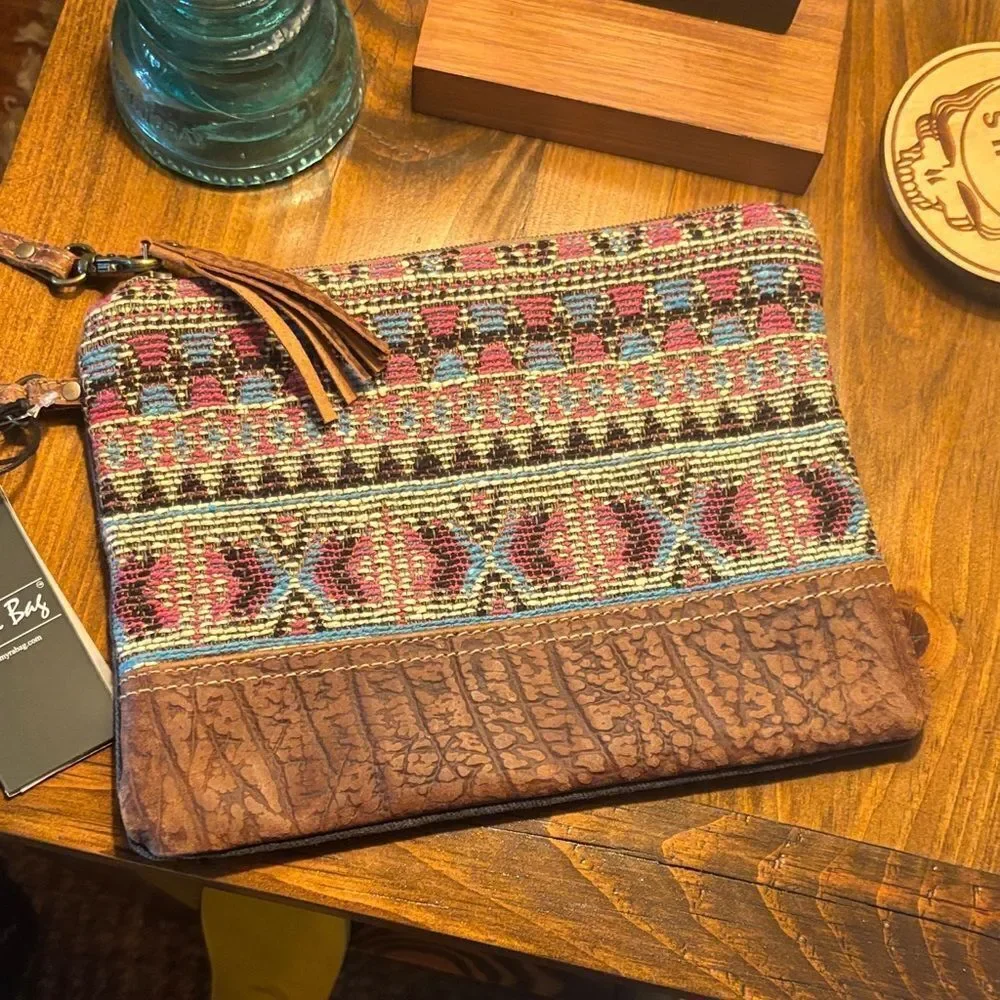 NWT Myra Bag Pink and Brown Aztec Patterned Clutch